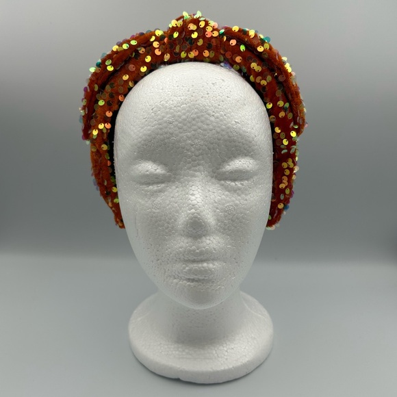 Lele Sadoughi Orange Sequin Knotted Headband - Picture 9 of 16